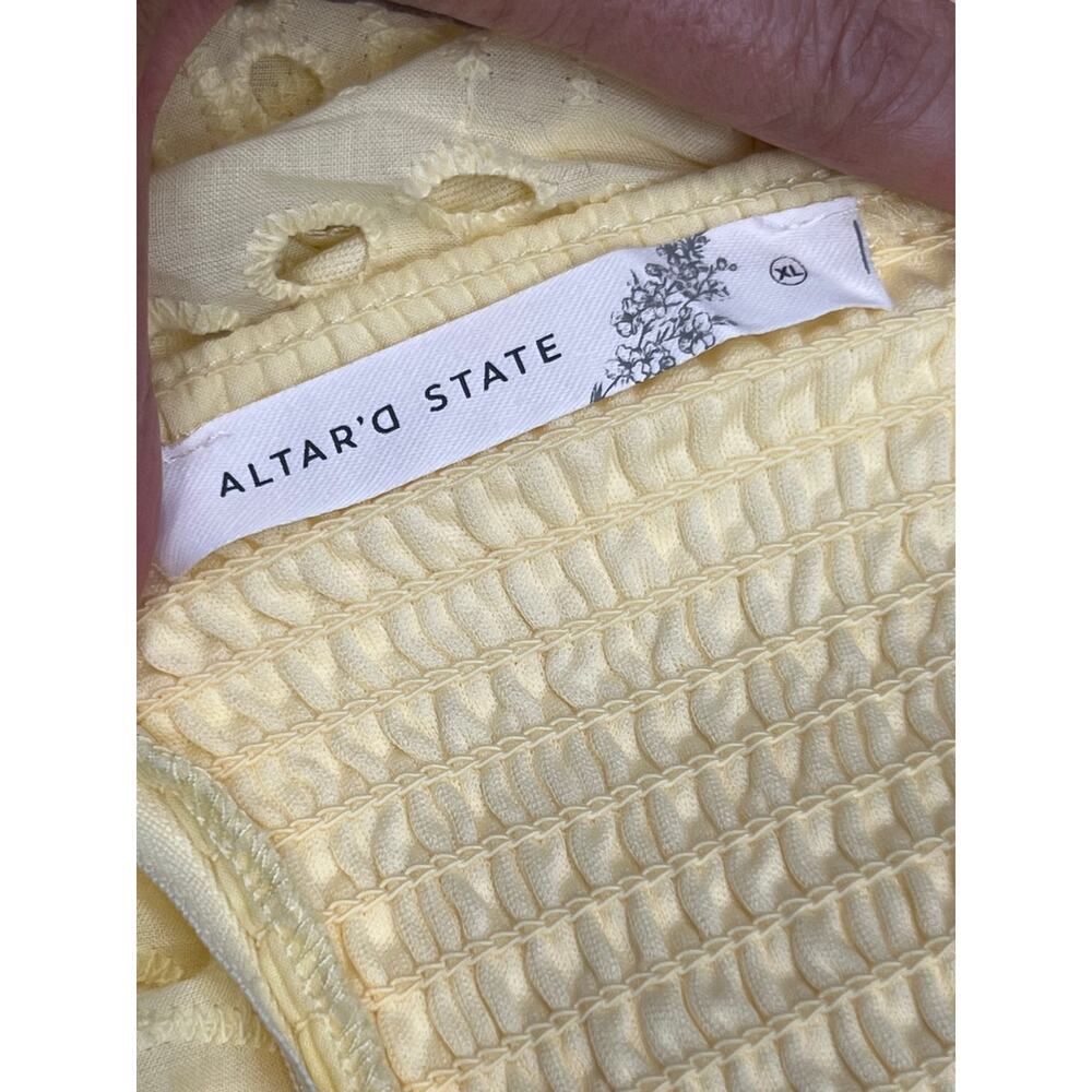 Altar’d State Yellow Eyelet Smocked Back Mini Dress XL NWOT Cotton Lined - Picture 9 of 12